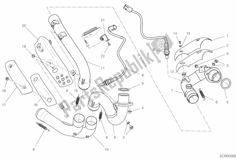 All parts for the Exhausrt Pipe Assy of the Ducati Scrambler Cafe Racer Thailand USA 803 2019